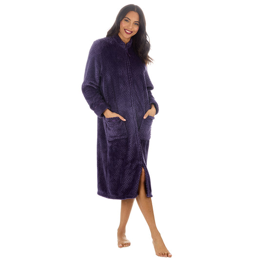 Ladies Full Zip Waffle Purple Dressing Gown
