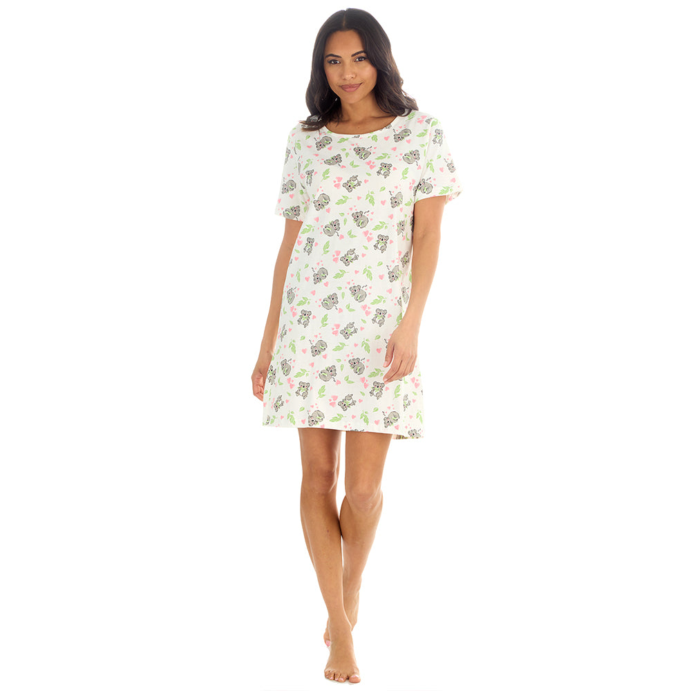 Ladies Short Sleeve Koala Print Cream Nigthie