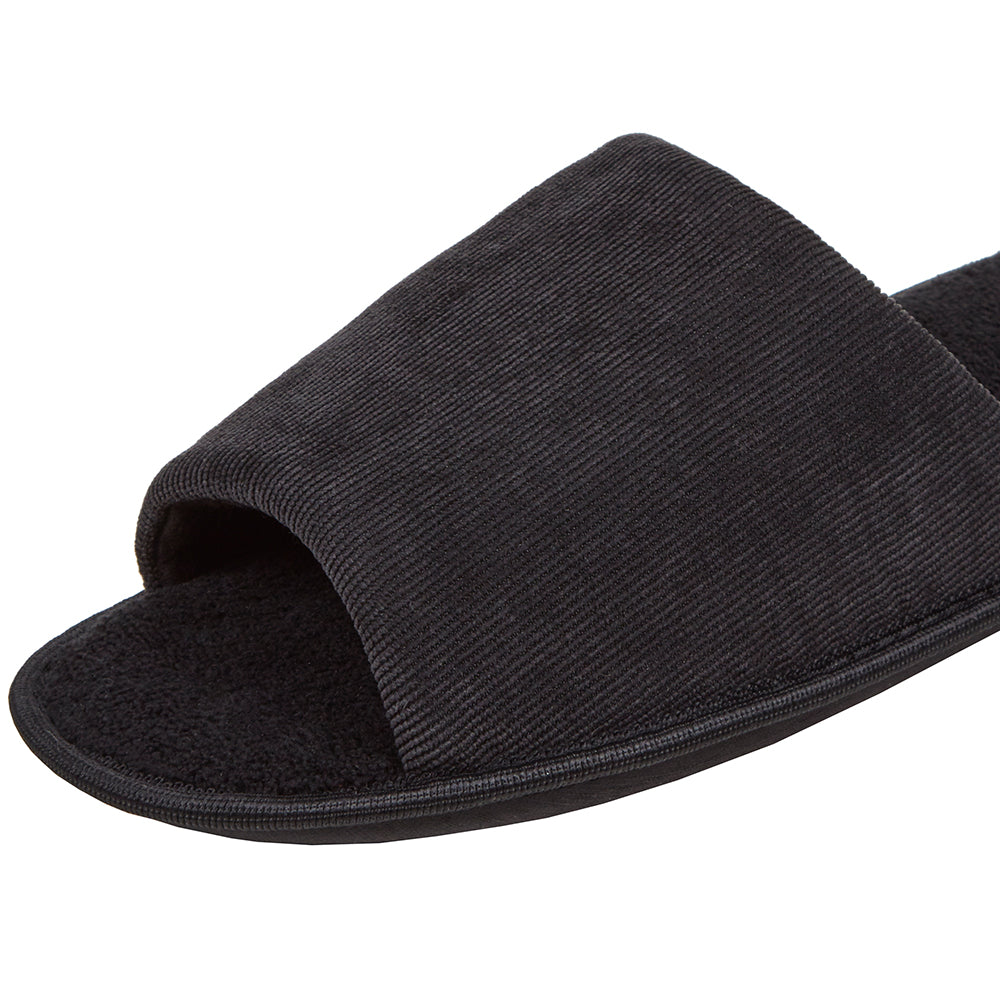 Mens Black Corduroy Open Toe Slippers