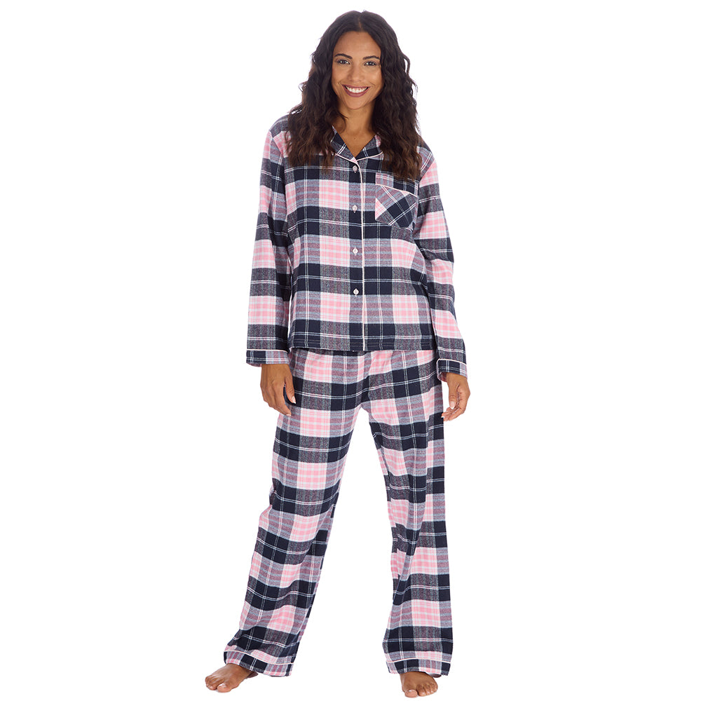 Ladies Pink Check Brushed Flannel Pyjama Set