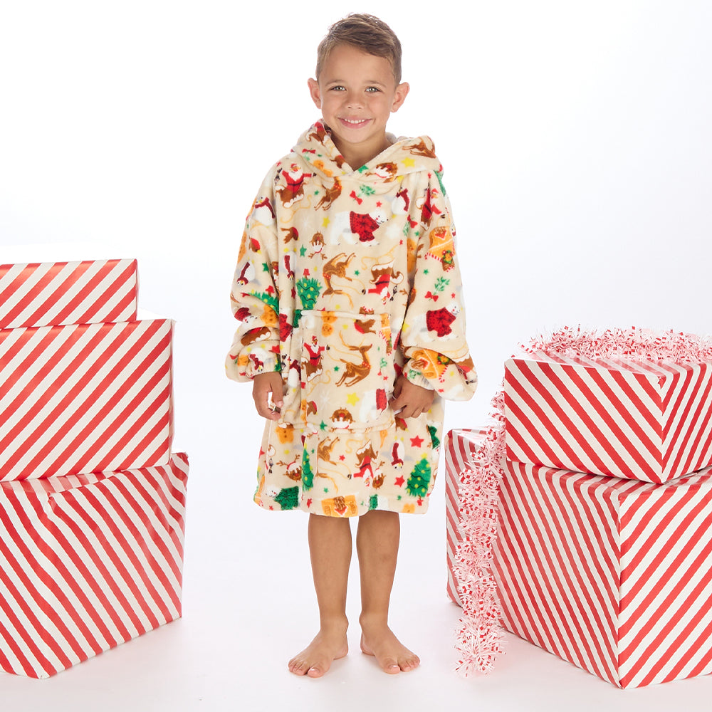 Infant Kids Beige Christmas Fleece Blanket Hoodie