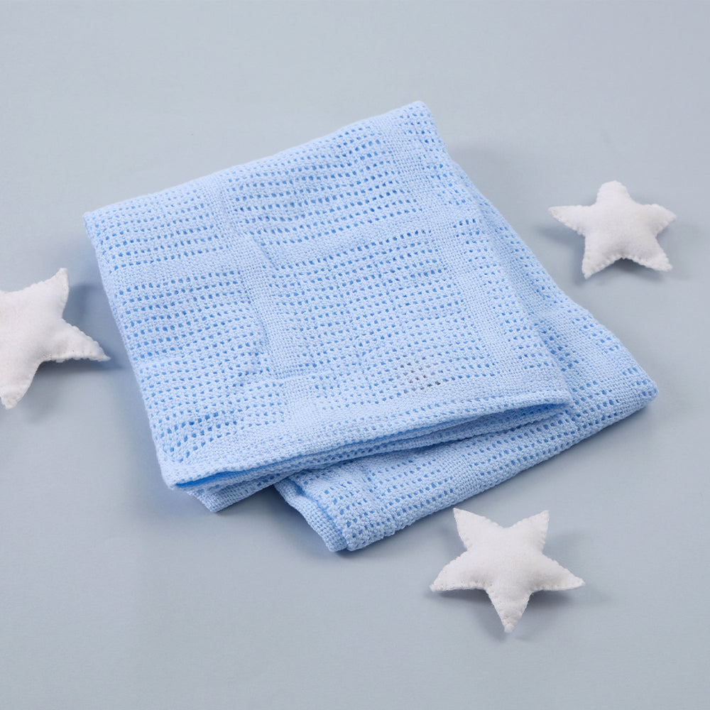 Baby Blue Cellular 100% Cotton Blanket