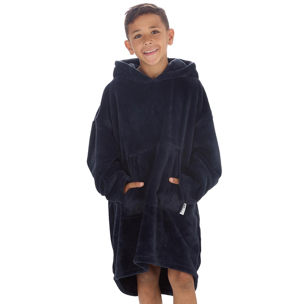 Boys Navy Coral Fleece Blanket Hoodie