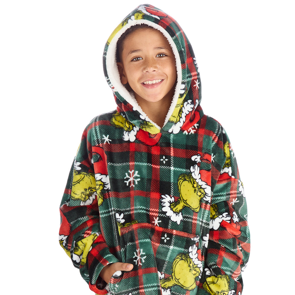 Boys Grinch Check Blanket Hoodie