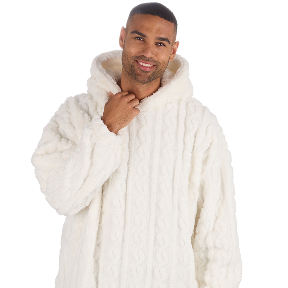 Mens Cream Cable Sherpa Fleece Blanket Hoodie – Huggable Hoodie