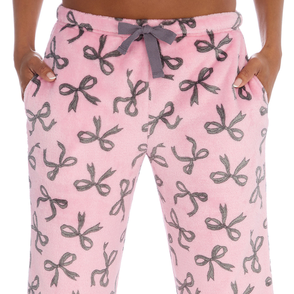 Ladies Grey Bows Fleece Pyjama Bottoms