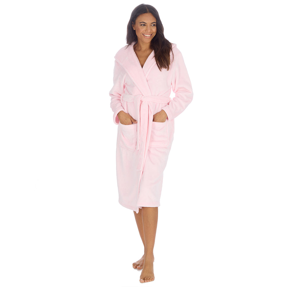 Ladies Baby Pink Hooded Dressing Gown