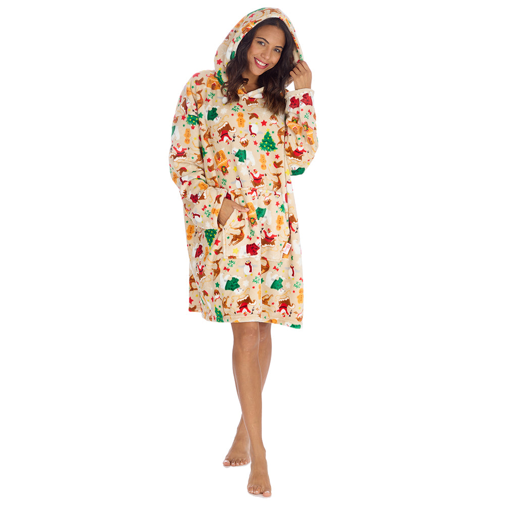 Ladies Cream Christmas Fleece Blanket Hoodie