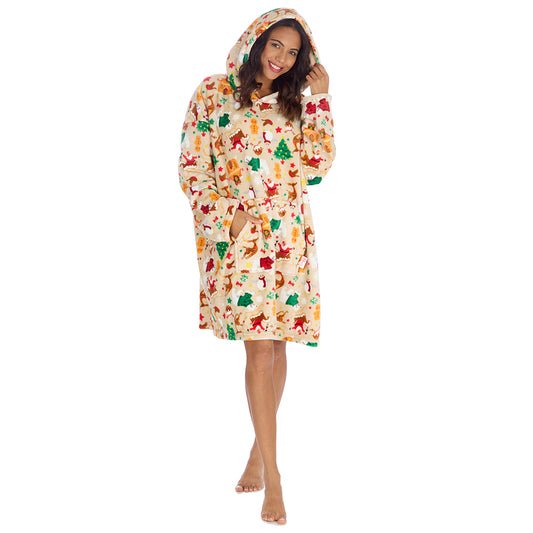 Ladies Cream Christmas Fleece Blanket Hoodie