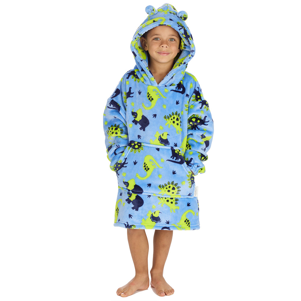 Infant Bear Ears Blue Dino Blanket Hoodie
