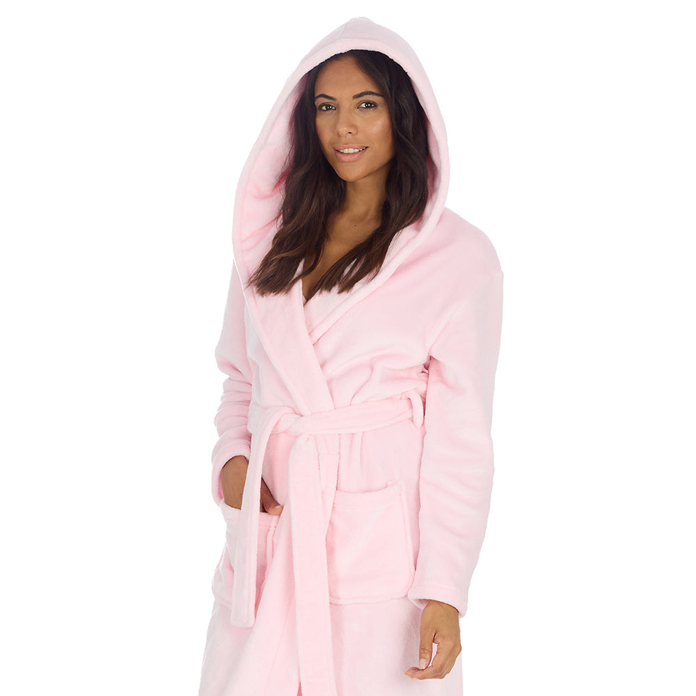 Ladies Baby Pink Hooded Dressing Gown