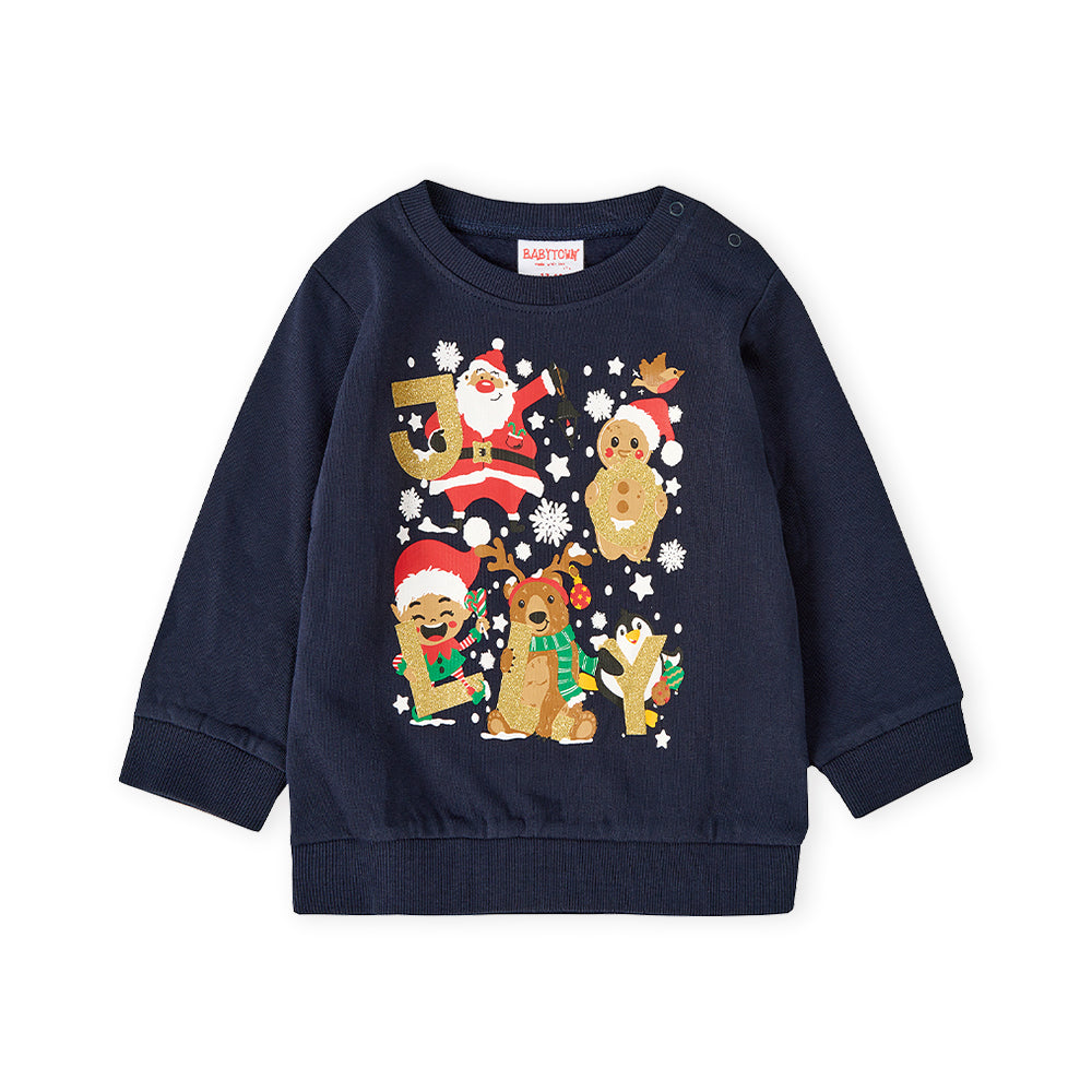 Baby Navy Christmas Cotton Sweatshirt