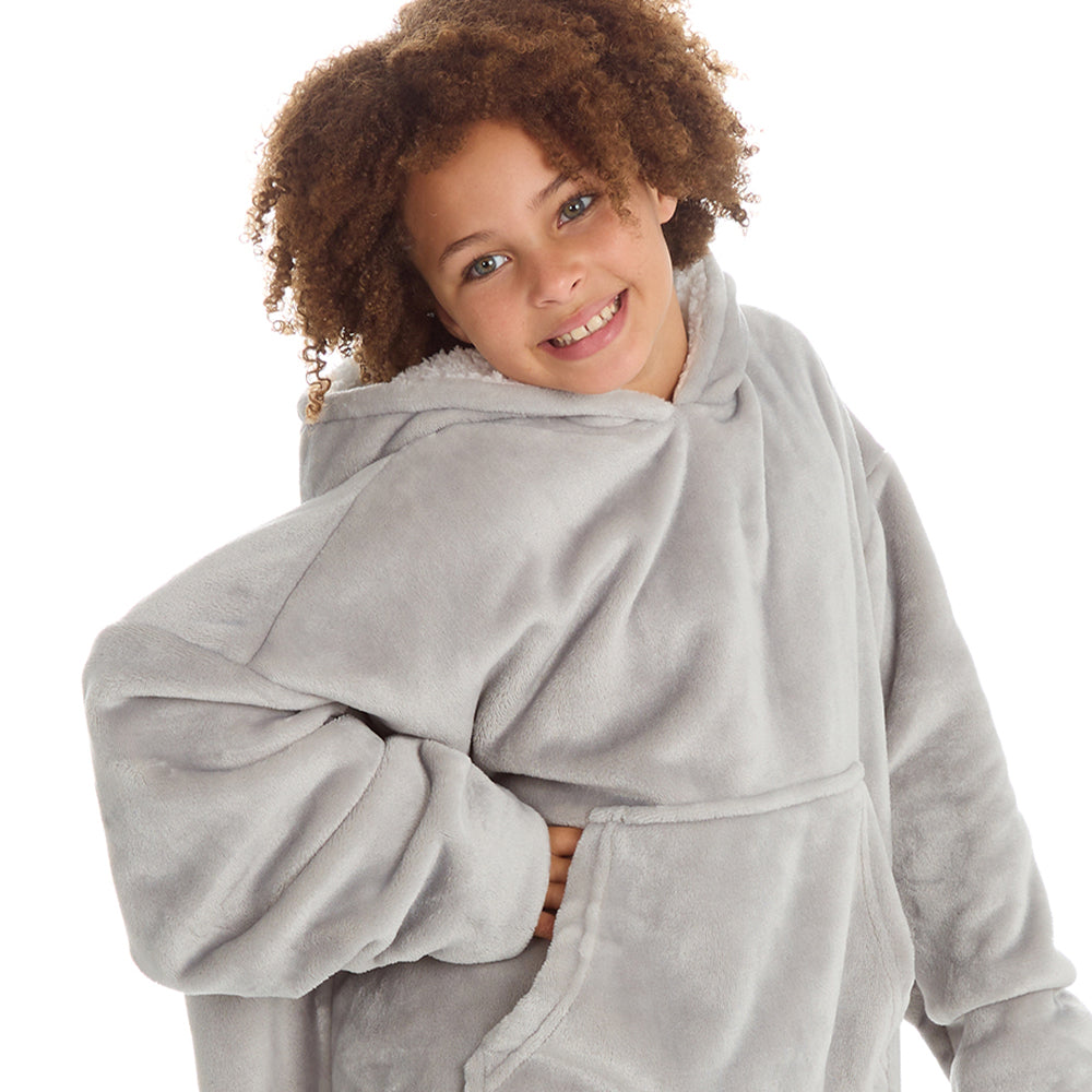 Girls Plain Grey Blanket Hoodie