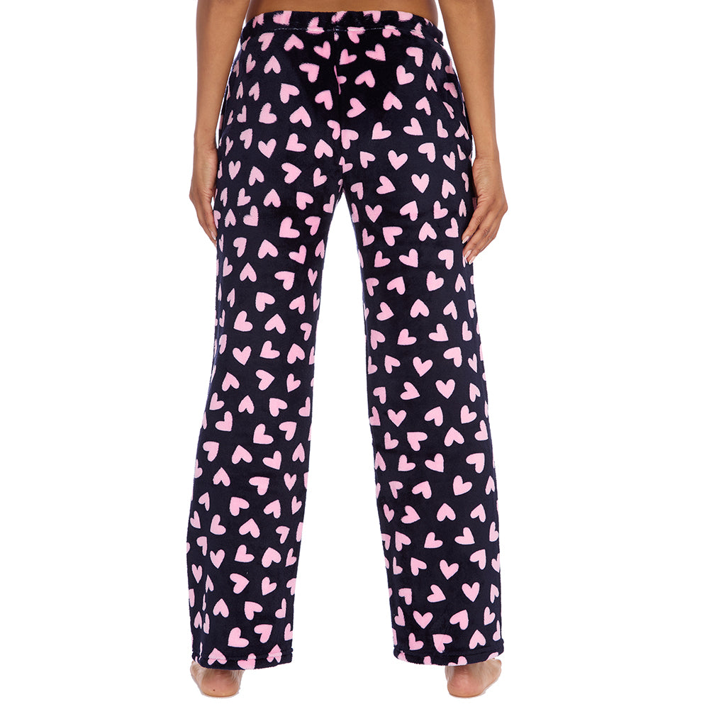 Ladies Navy Hearts Fleece Pyjama Bottoms