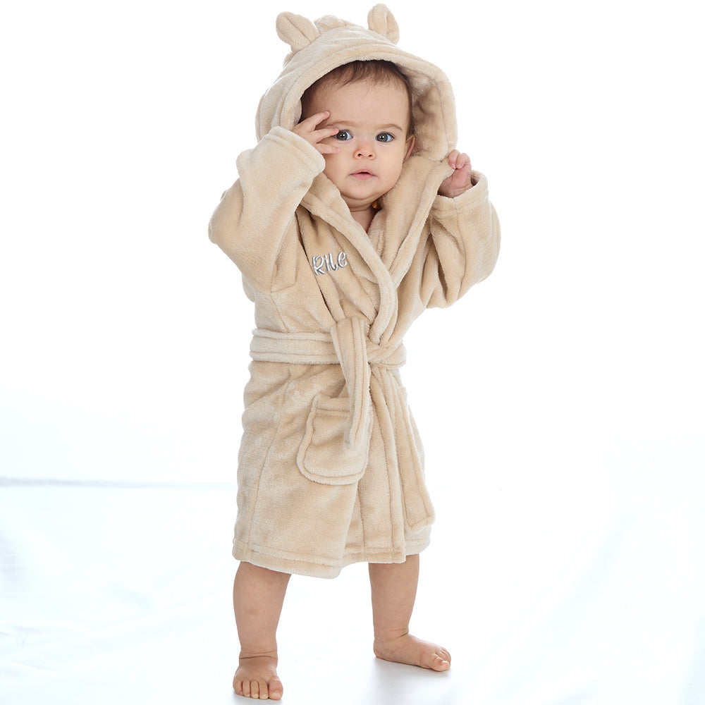 Personalised Baby Toffee Bear Ears Dressing Gown