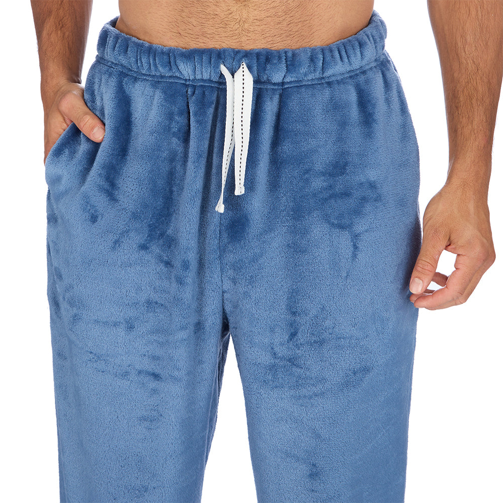 Mens Checked Blue Fleece Pyjama Set