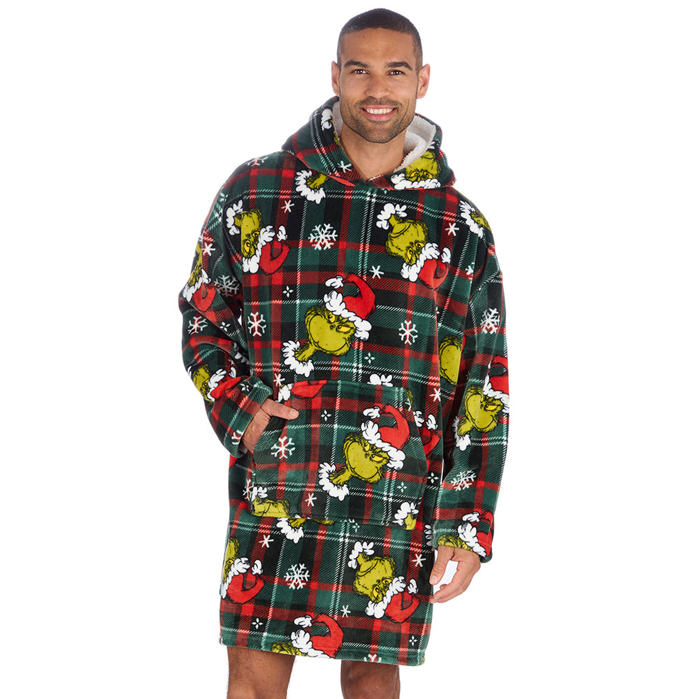 Mens Grinch Check Blanket Hoodie