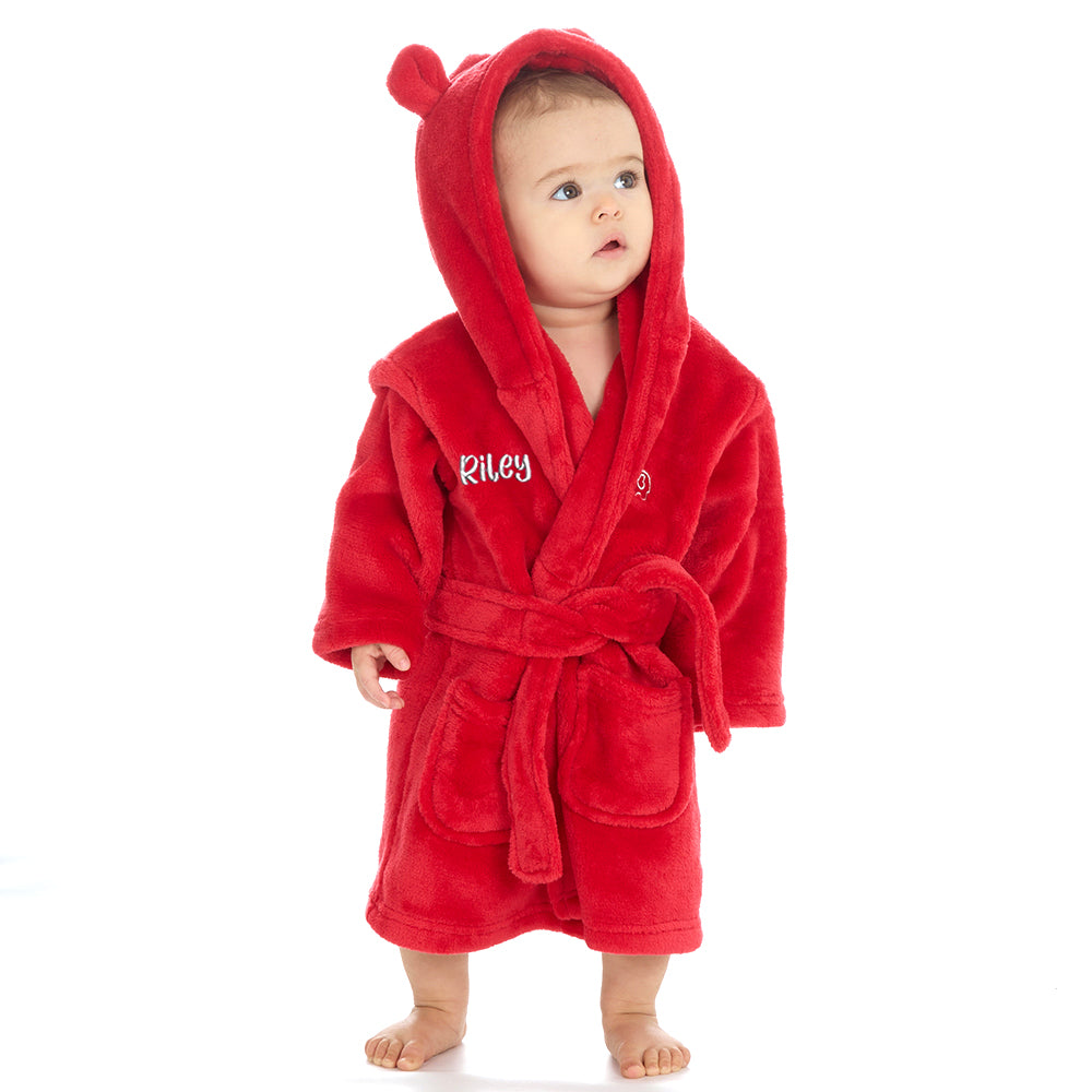 Personalised Baby Red Bear Ears Dressing Gown