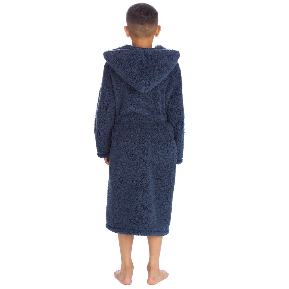 Boys Navy Teddy Fleece Dressing Gown