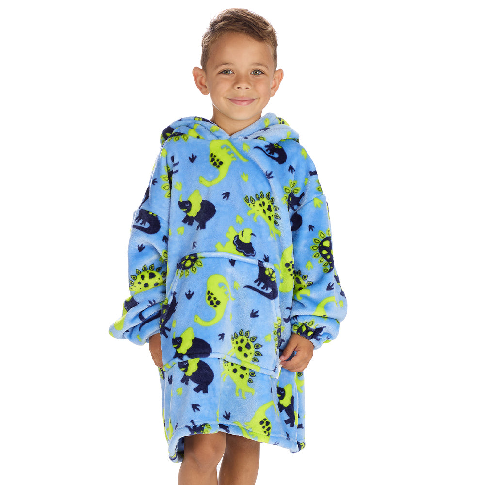 Infant Bear Ears Blue Dino Blanket Hoodie