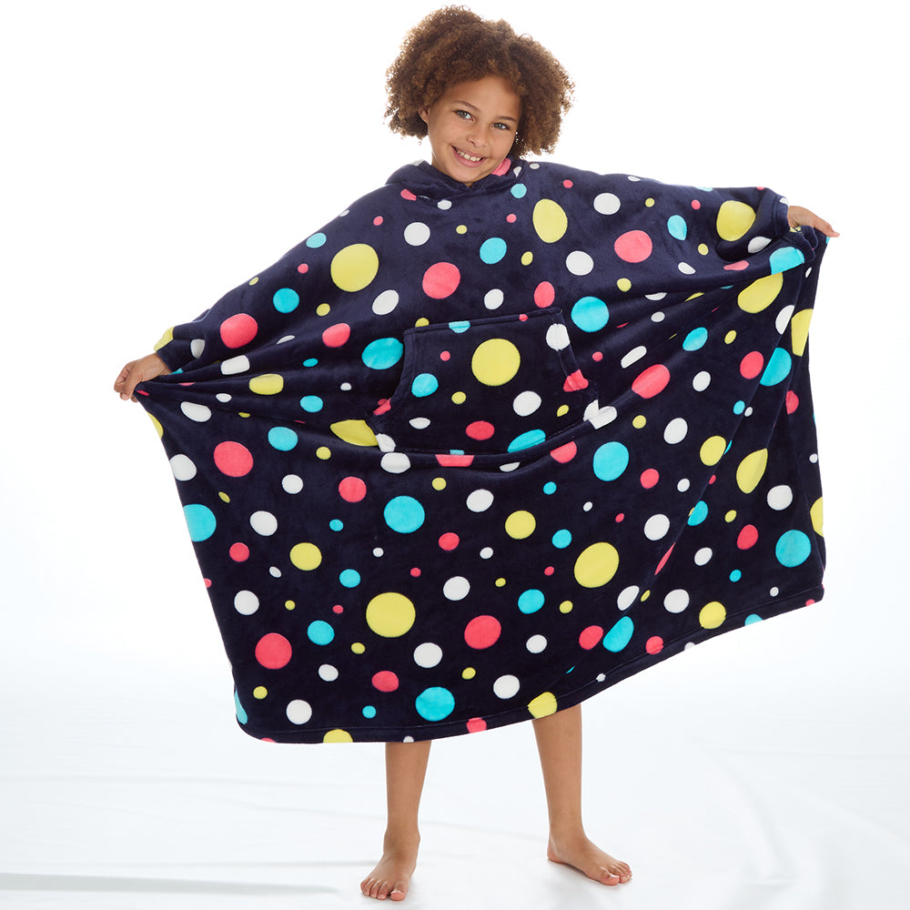 Girls Bubbles Navy Poncho Hooded Blanket