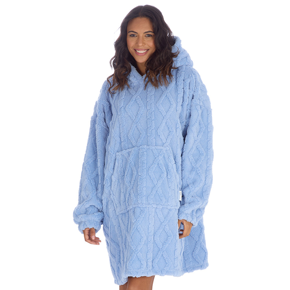 Ladies Candy Blue Cable Blanket Hoodie
