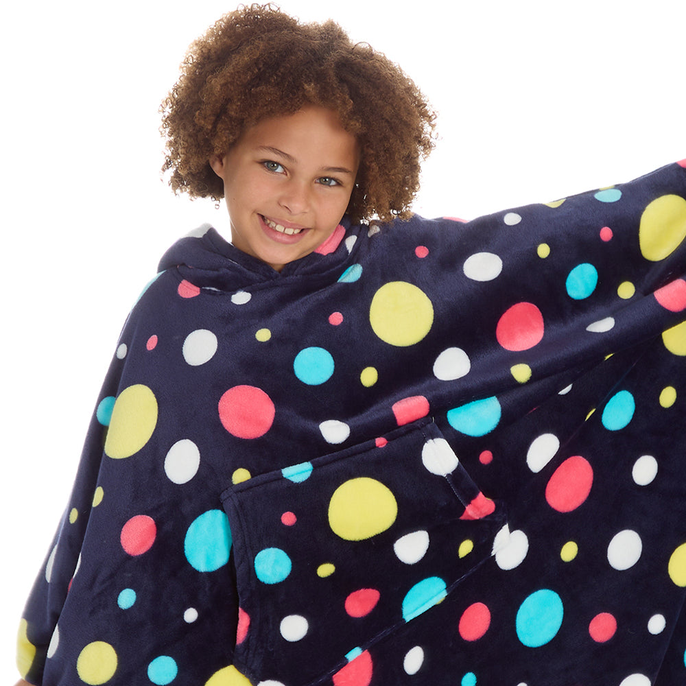 Girls Bubbles Navy Poncho Hooded Blanket