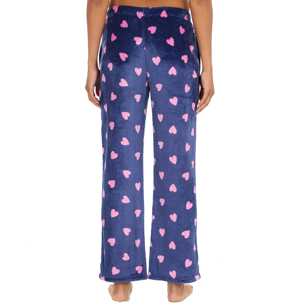Ladies Navy Hearts Fleece Pyjama Bottoms