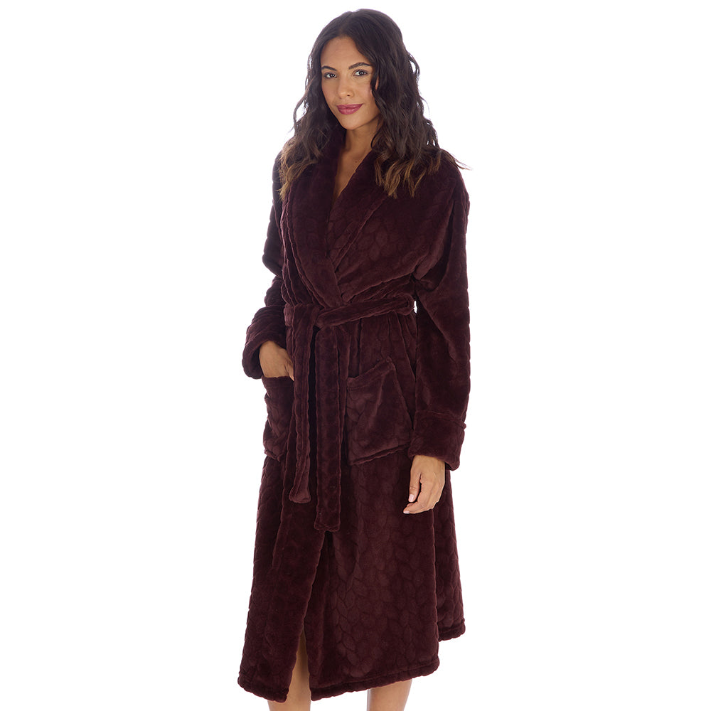 Ladies Chocolate Textured Shawl Collar Dressing Gown