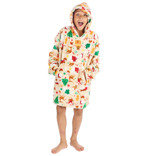 Kids Beige Christmas Fleece Blanket Hoodie