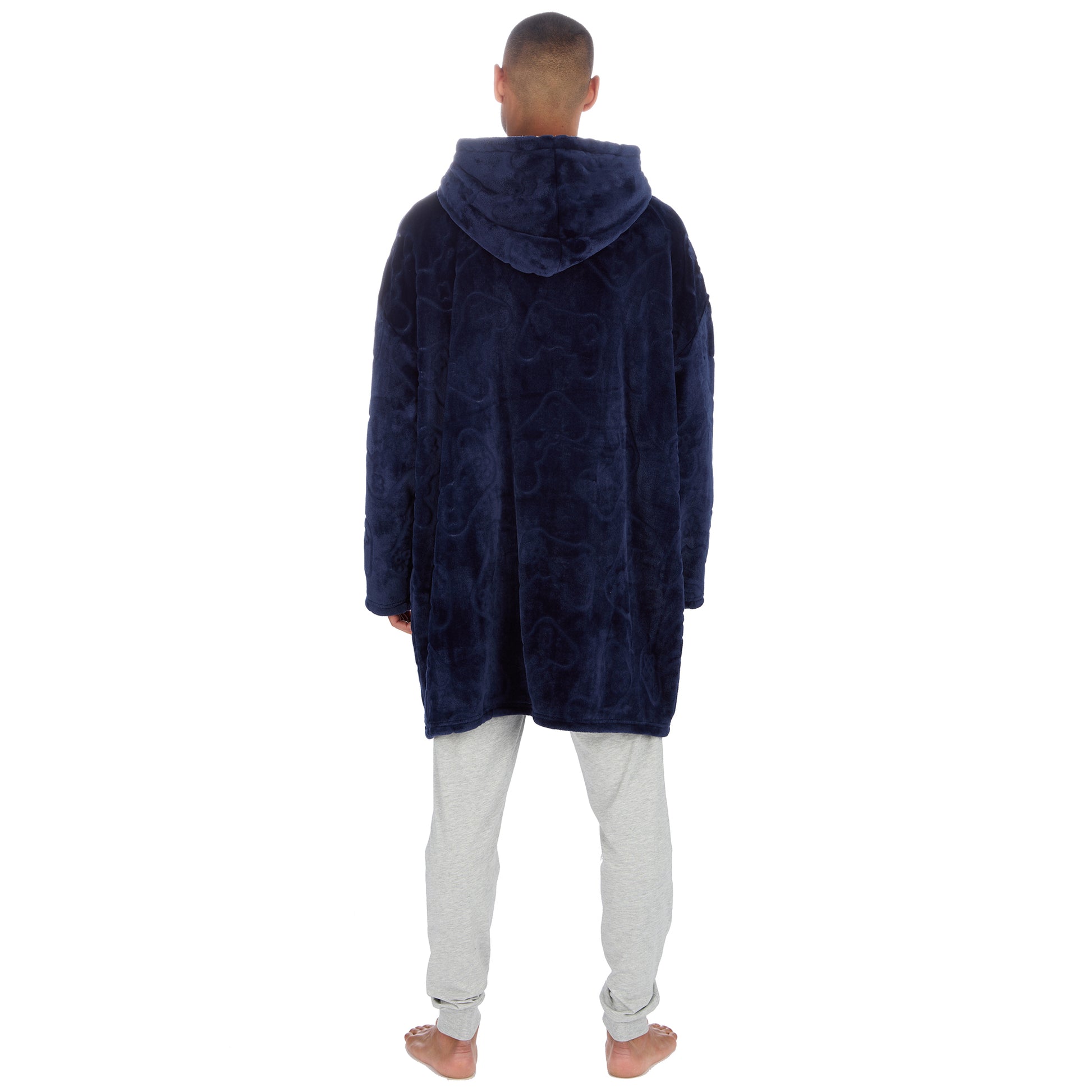 Mens Navy Gamer Embossed Blanket Hoodie