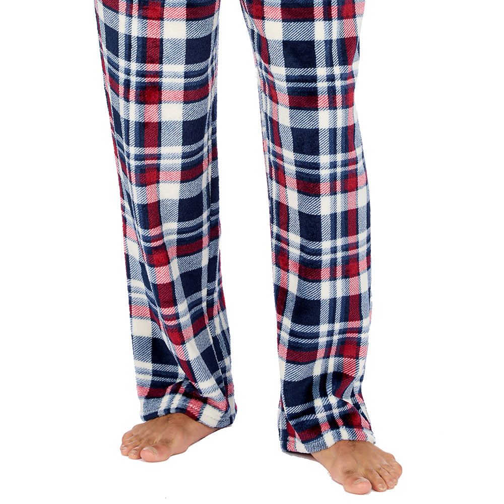 Mens Navy Plaid Fleece Pyjama Bottoms
