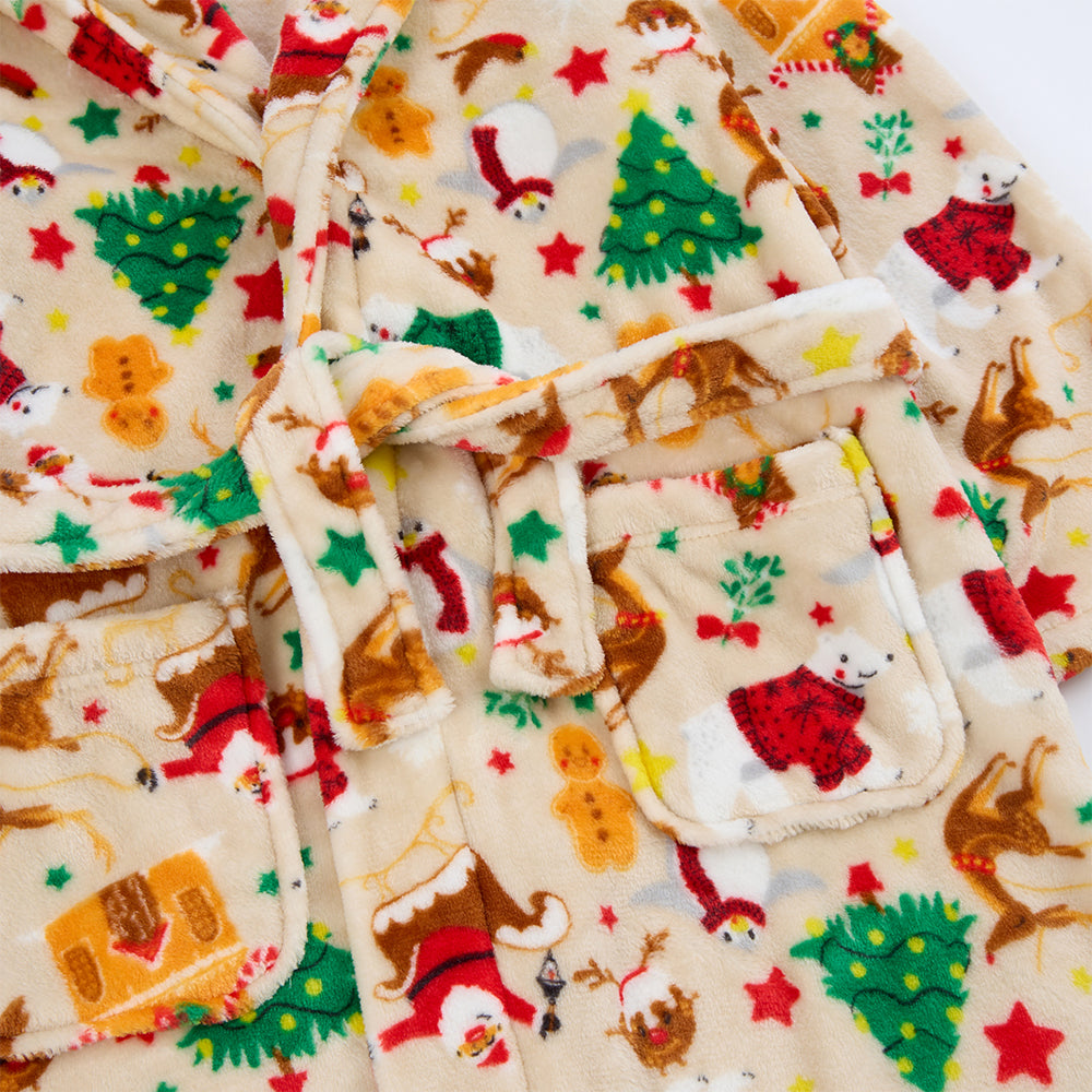 Girls Beige Christmas Dressing Gown