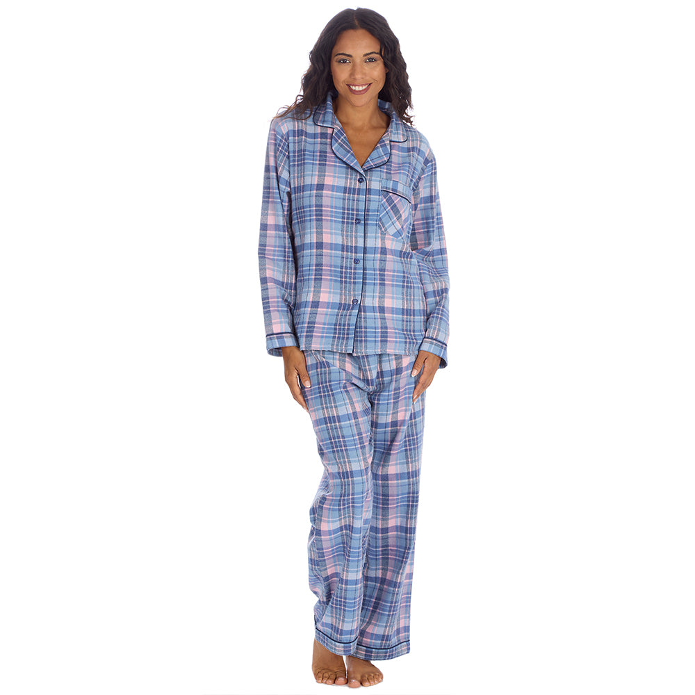 Ladies Denim Check Brushed Flannel Pyjama Set