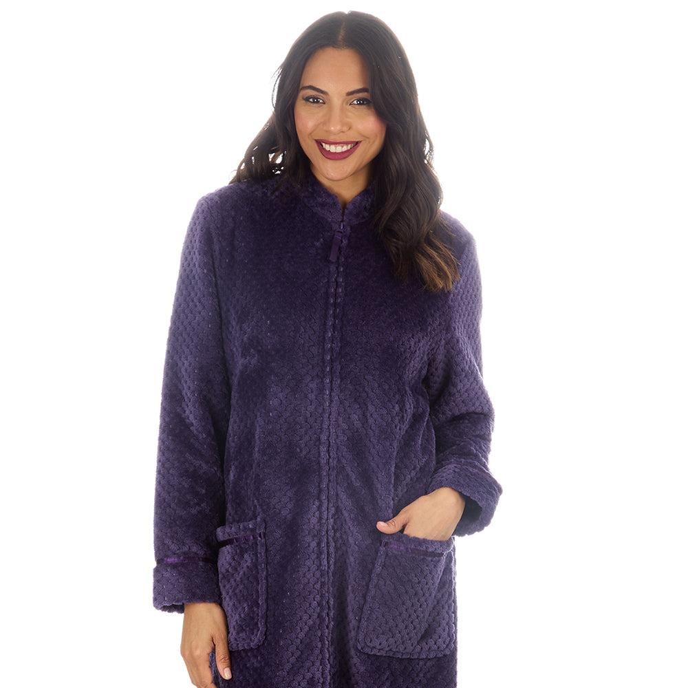 Ladies Full Zip Waffle Purple Dressing Gown