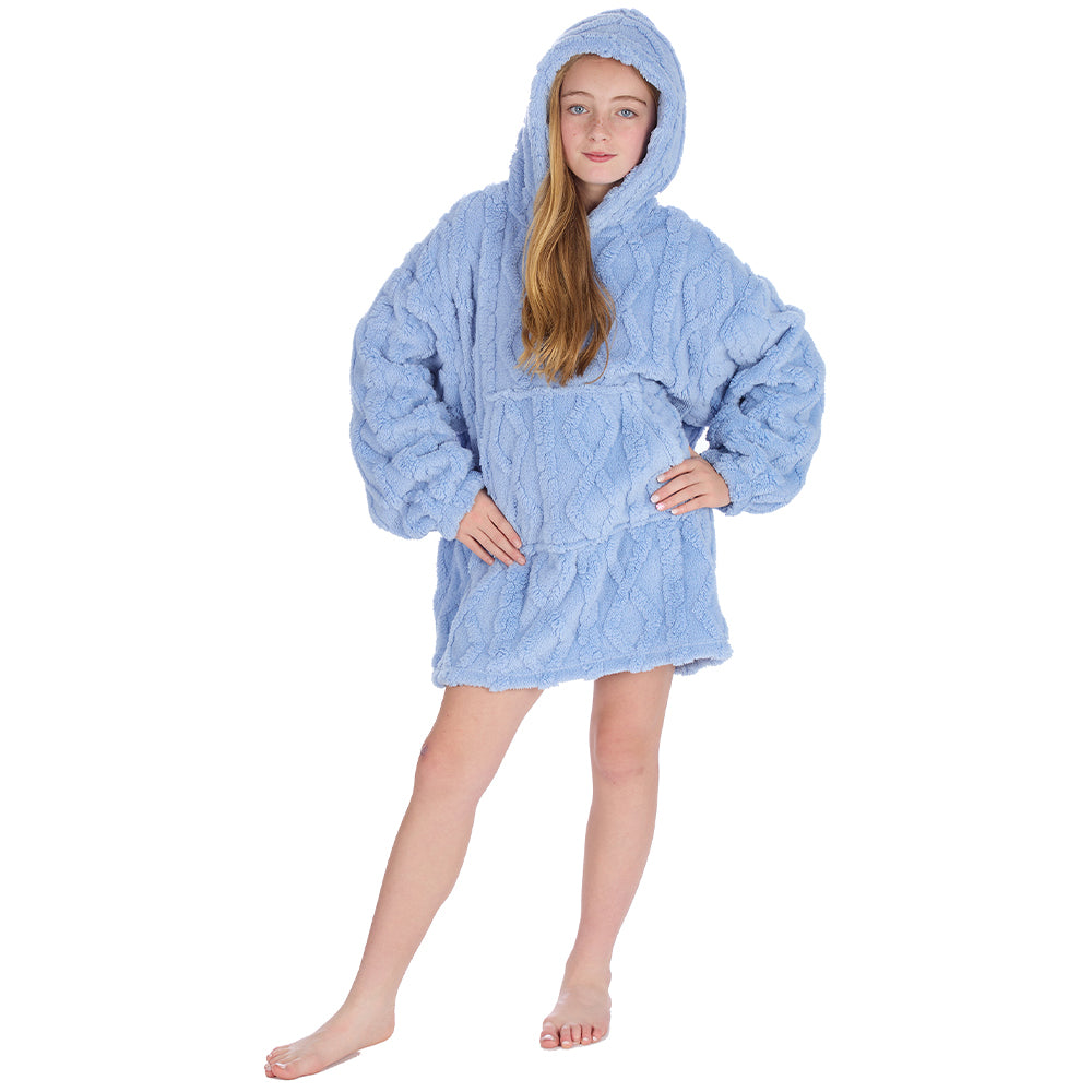 Girls Candy Blue Cable Blanket Hoodie