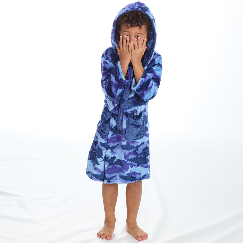 Kids Boys Camo Shark Dressing Gown