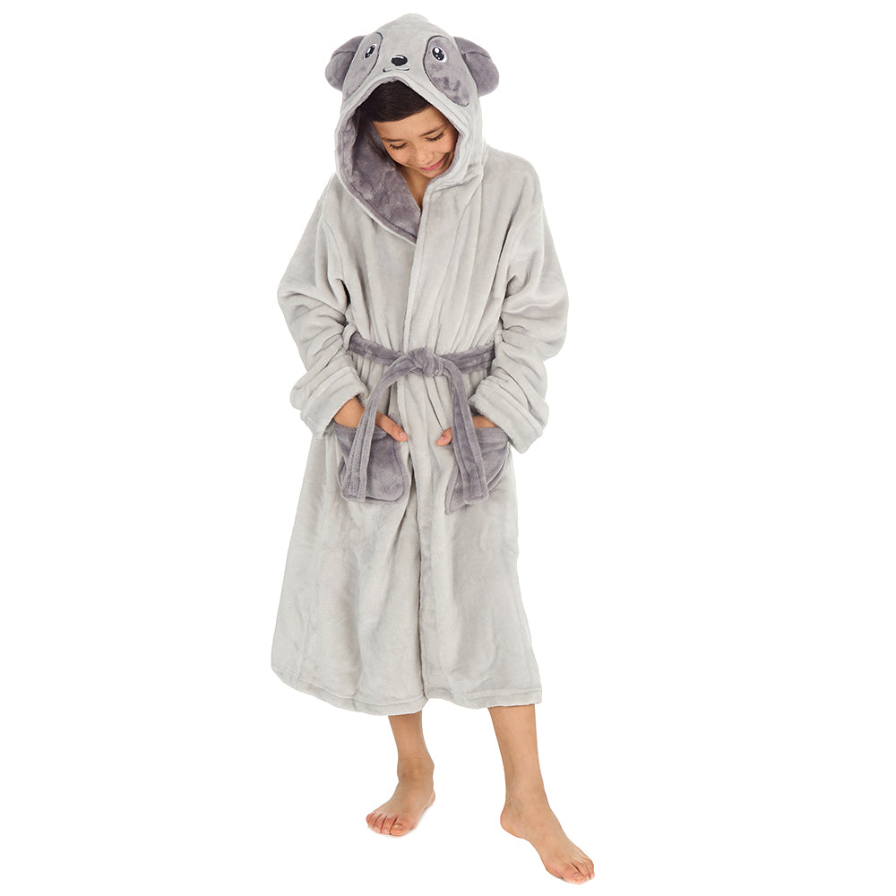Kids Boys Grey Panda Fleece Dressing Gown