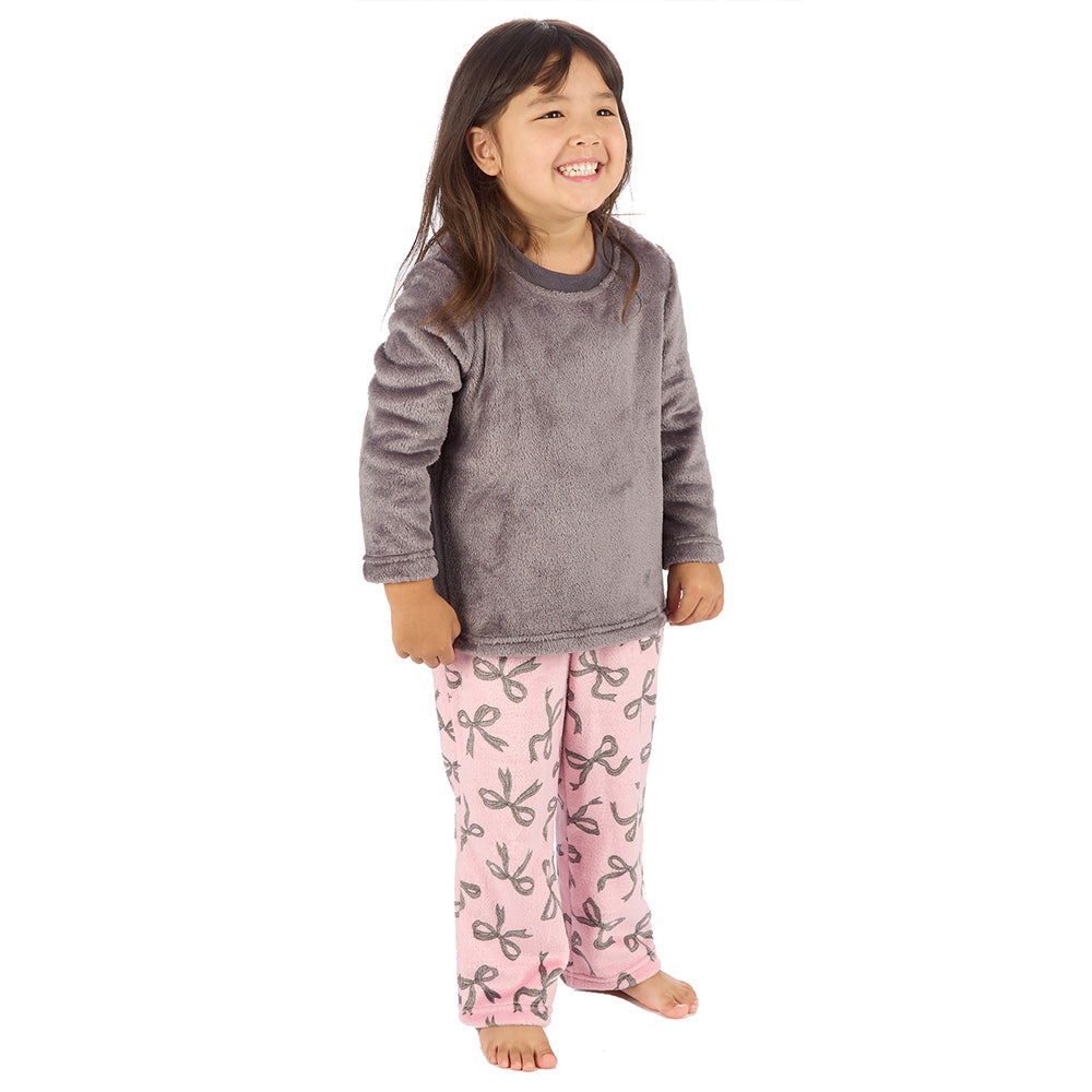 Girls Grey Bows Fleece Pyjama Set