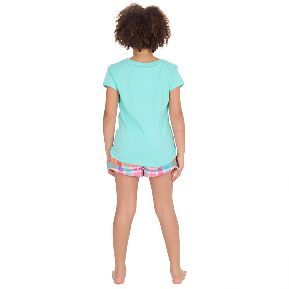 Girls Mint Checked Short Pyjama Set