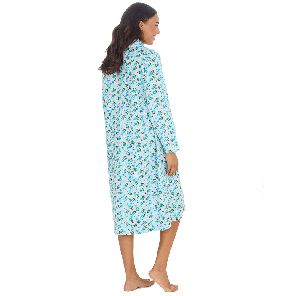 Ladies Blue Winceyette Long Sleeve Nightdress