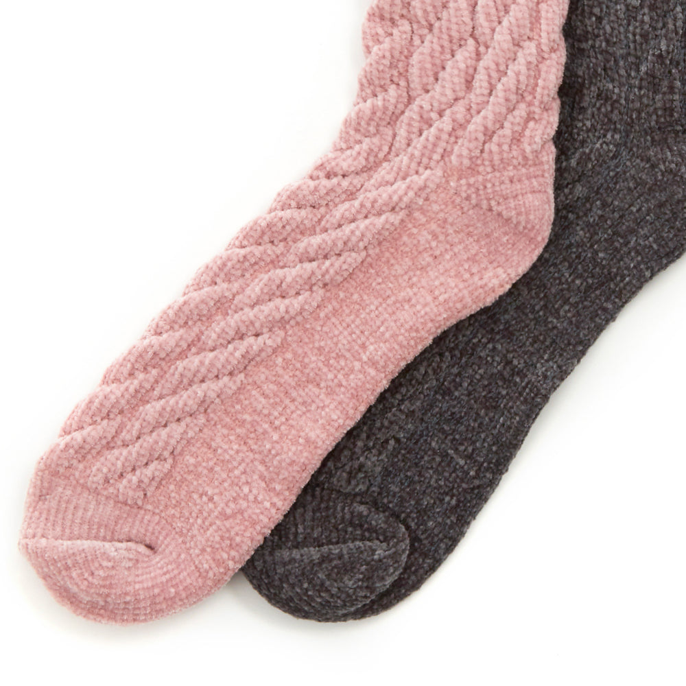Ladies Chenille Cable Pink Bed Socks