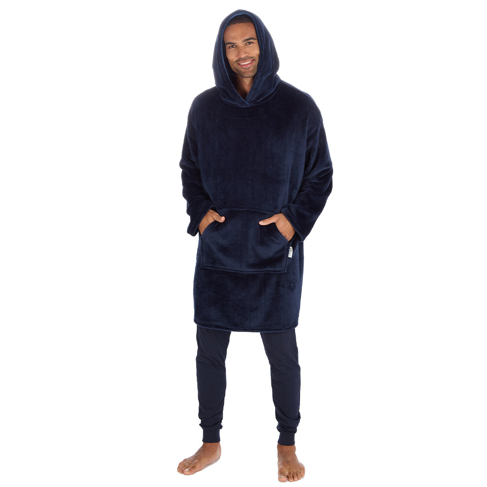 Mens Navy Plain Blanket Hoodie