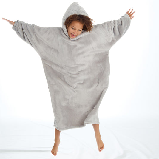 Girls Grey Longline Hooded Blanket