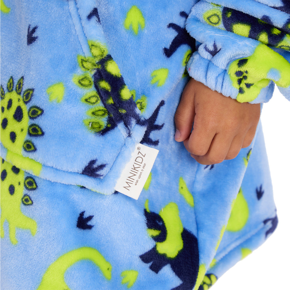 Infant Bear Ears Blue Dino Blanket Hoodie