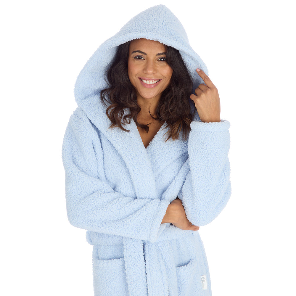 Ladies Baby Blue Teddy Fleece Dressing Gown