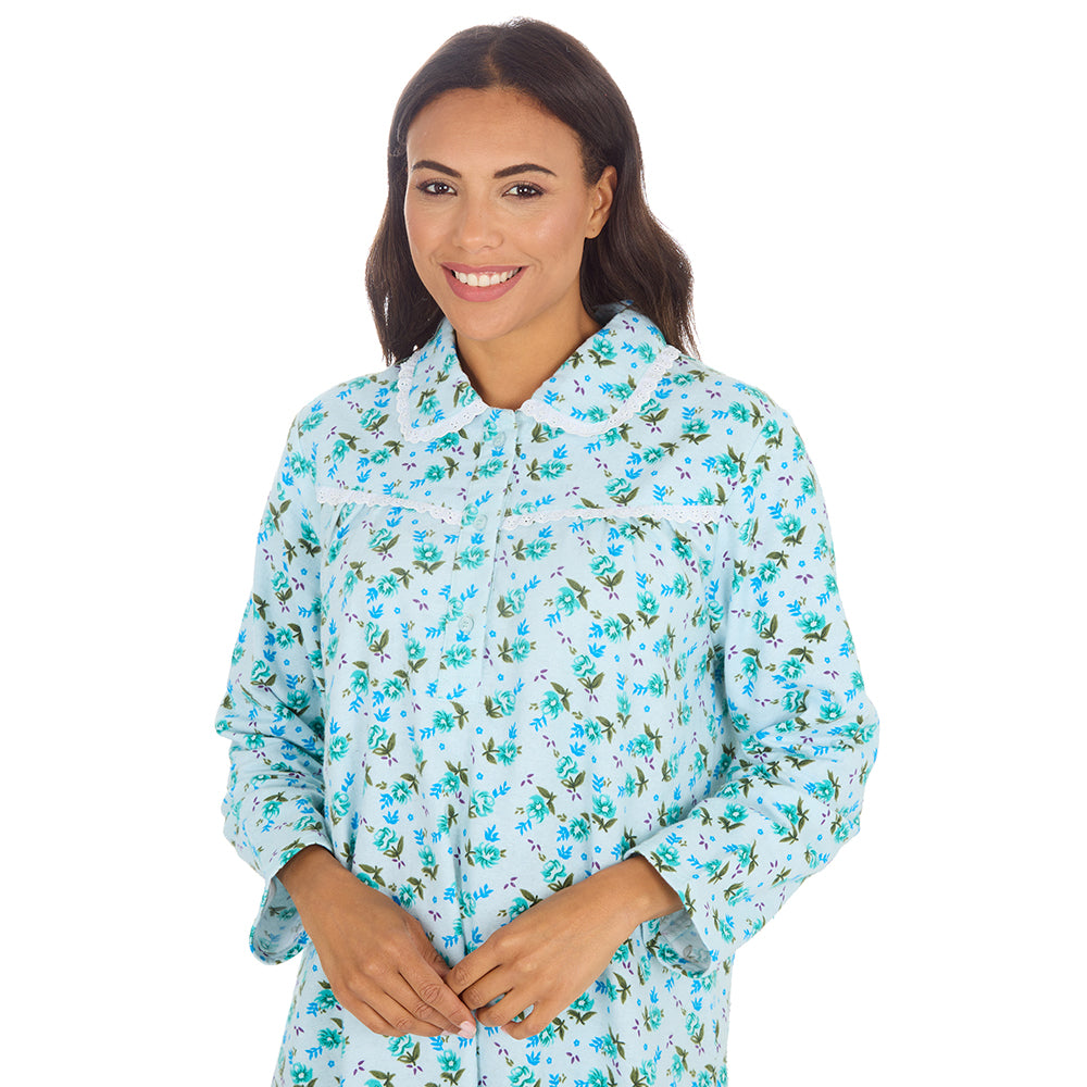 Ladies Blue Winceyette Long Sleeve Nightdress