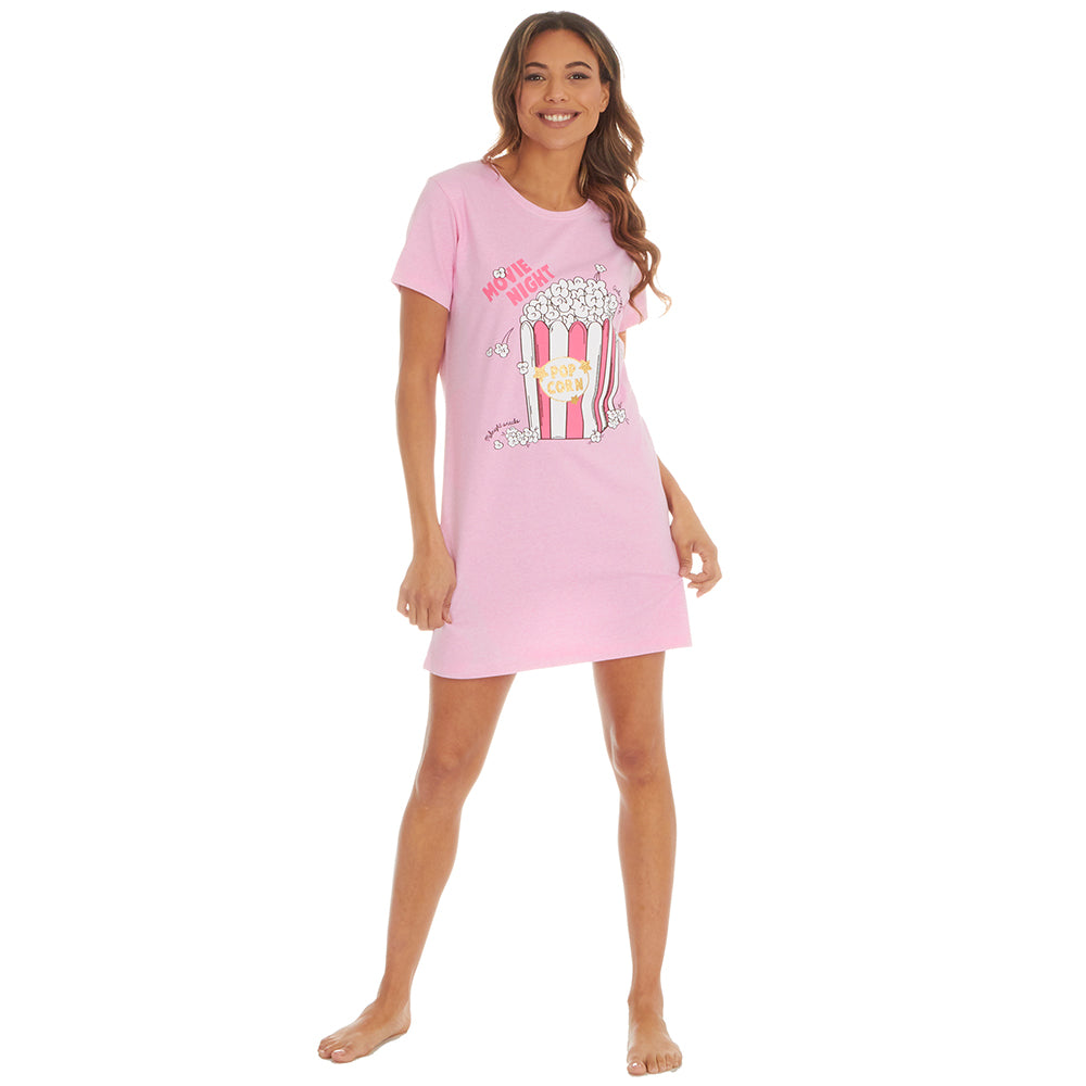 Ladies Short Sleeve Popcorn Print Nightie