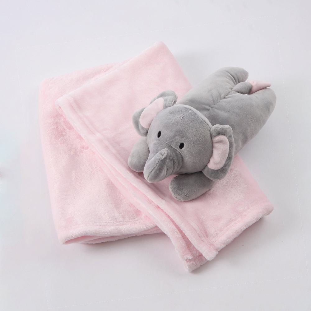 Baby Pink Elephant Soft Toy & Blanket Set