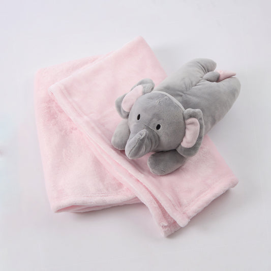 Baby Pink Elephant Soft Toy & Blanket Set